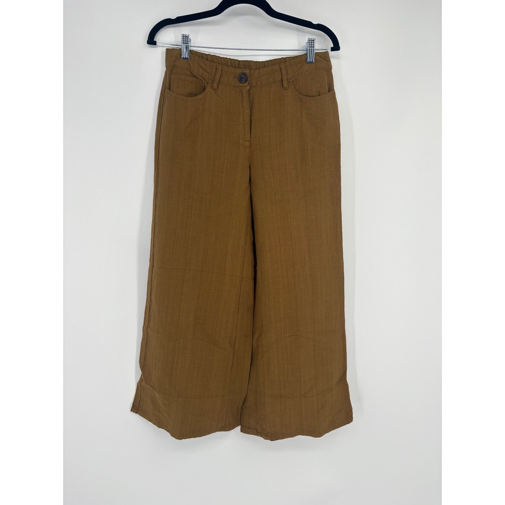 J. Jill Pants Womens 4 Brown Wide Leg Cropped Linen Blend Elastic Back